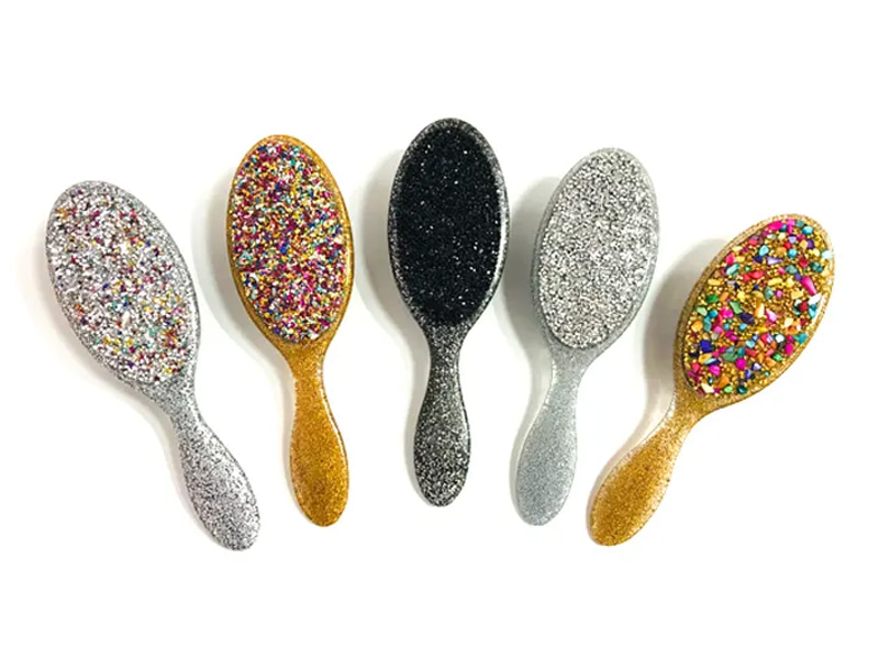 Jewelry Bling Oval Plastic Hair Brush With Handle