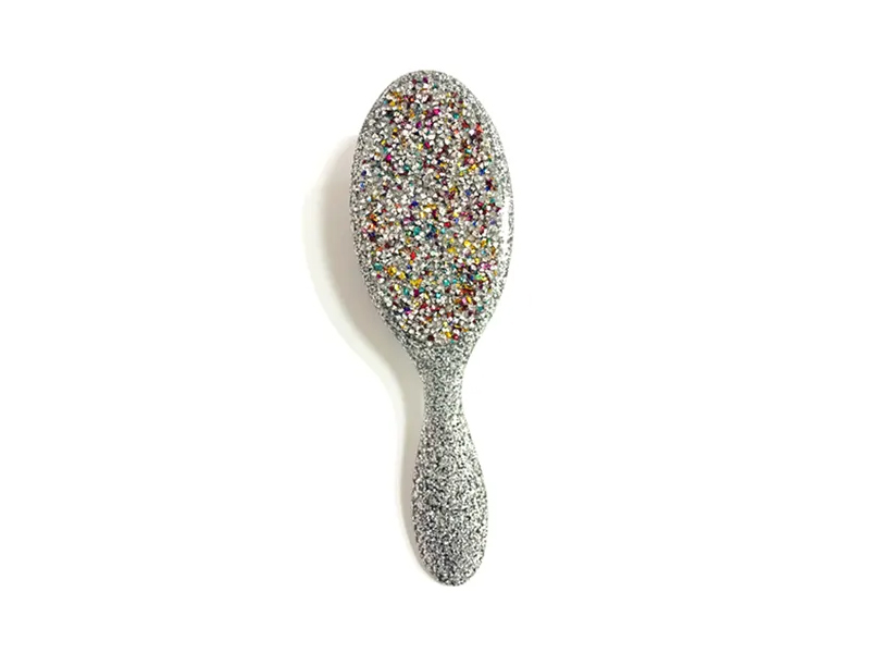 Jewelry Bling Oval Plastic Hair Brush With Handle