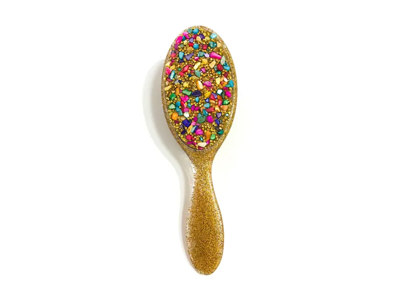 Jewelry Bling Oval Plastic Hair Brush With Handle