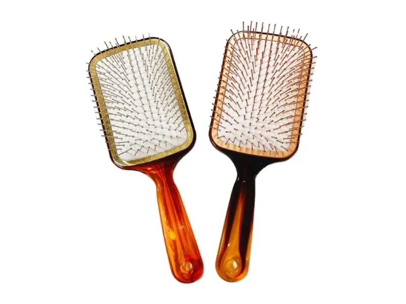 Amber Color Paddle Hair Brush with Metal Pins